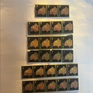 25 Vintage Black and Gold Stamps Tiffany Lamp 1 cent